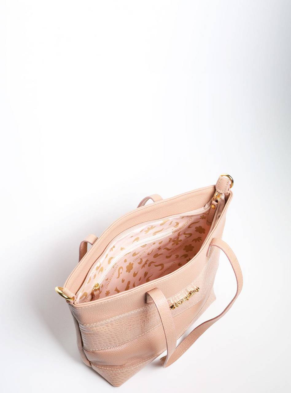 Bolsa Tote Média Couro Transversal Nude BSI-5861 - NU
