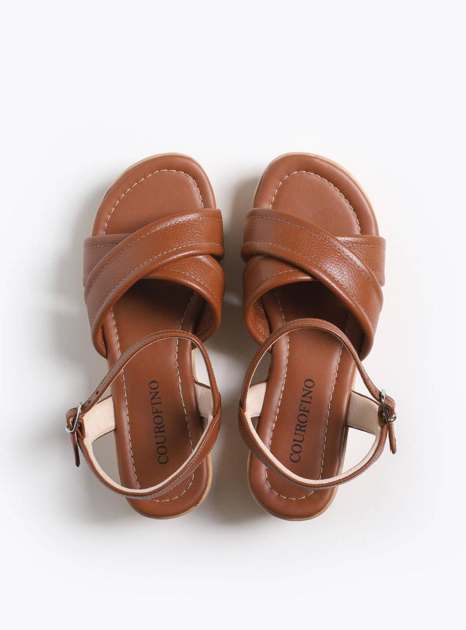 Sandália Feminina Couro Anabela Tiras Cruzadas - Castor SDI-11576 - CS