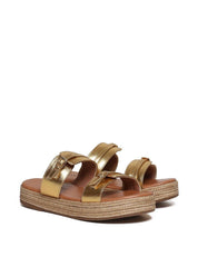 Sandália Flatform Salto em Cordas com Duas Tiras com Fivelas - Ouro SDI-11677 - AU