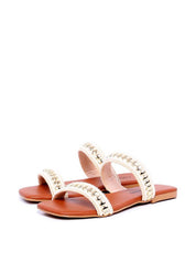 Sandália Feminina Rasteira com Duas Tiras de Crochê - Castor SDI-11695 - CS