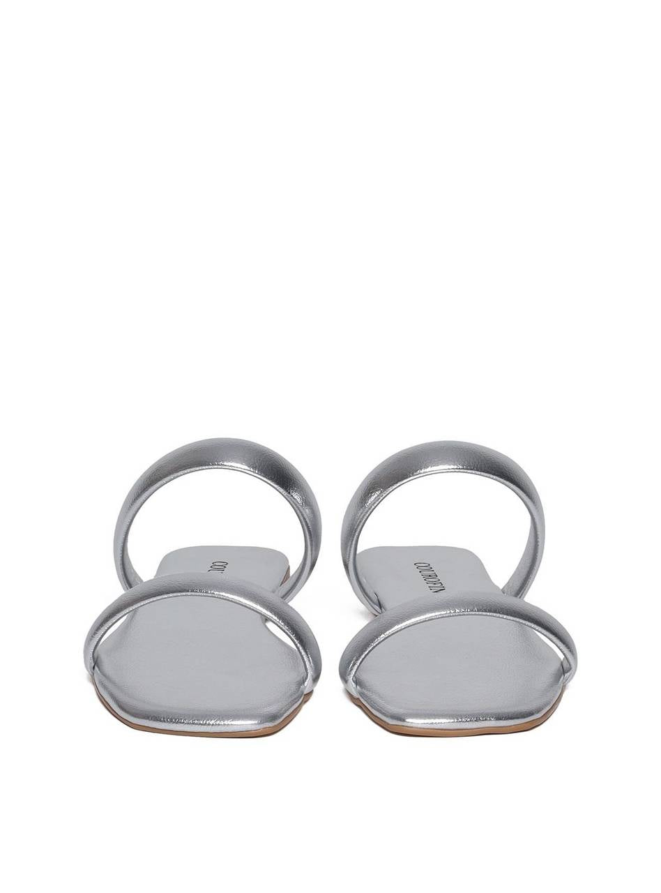 Sandália Feminina Rasteira Duas Tiras - Prata SDI-11620 - PT
