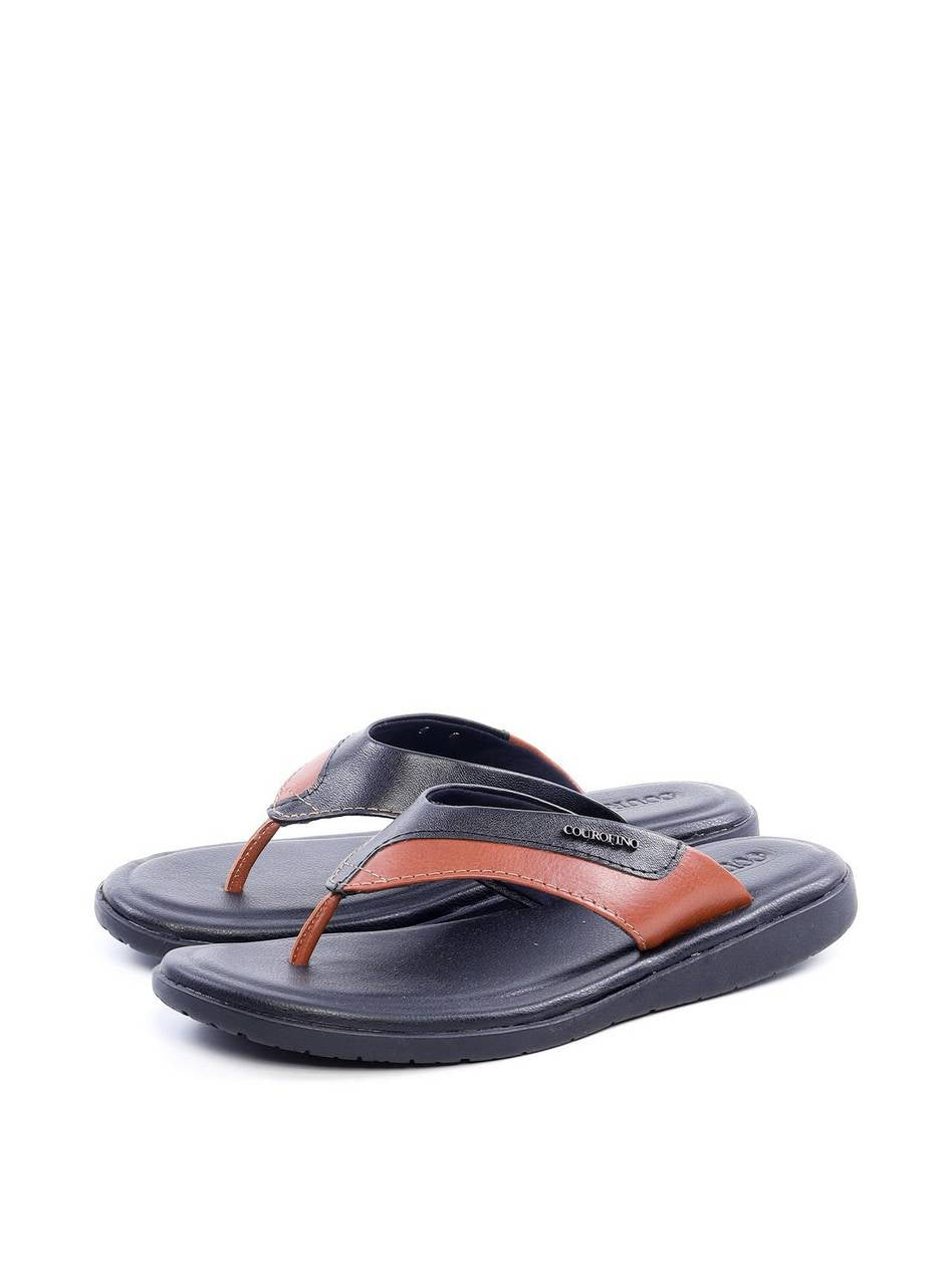 Chinelão Masculino de Dedo em Couro com Placa - Preta SDI-11769 - PR