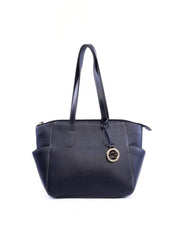 Bolsa Tote Tiracolo com Bolsos Laterais e Charm em Strass - Preta BSI-6046 - PR