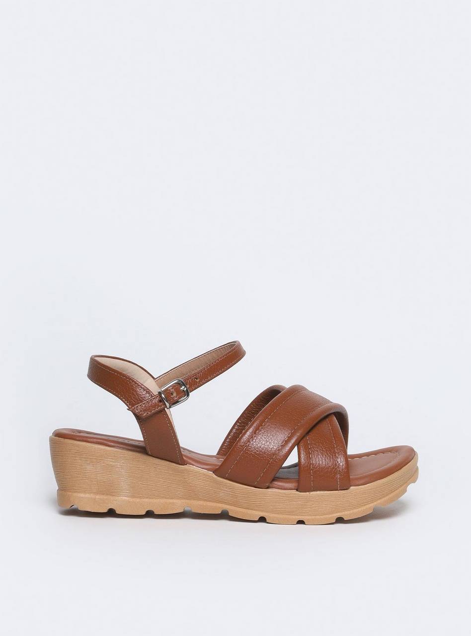 Sandália Feminina Couro Anabela Tiras Cruzadas - Castor SDI-11576 - CS