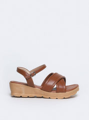 Sandália Feminina Couro Anabela Tiras Cruzadas - Castor SDI-11576 - CS