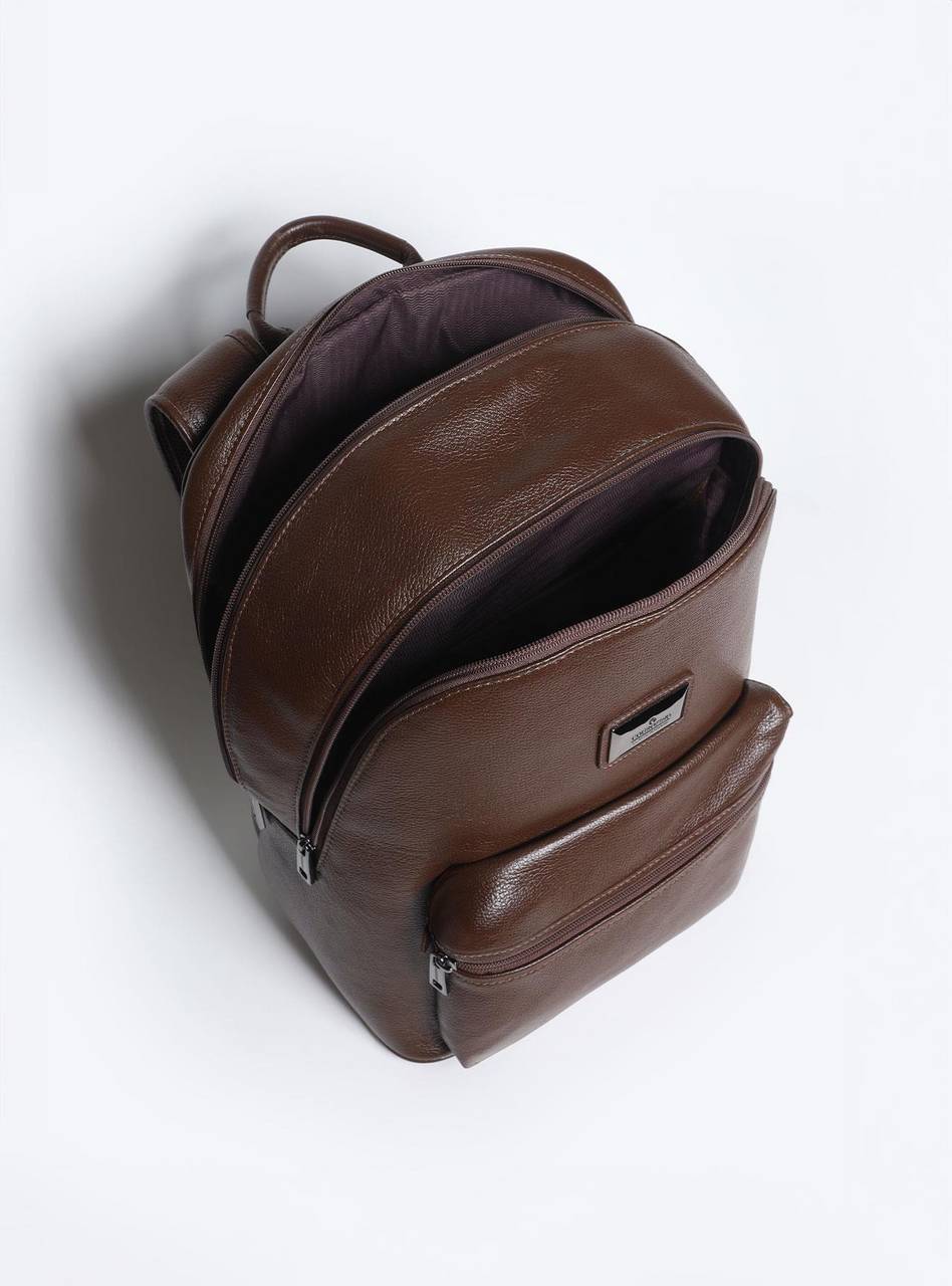 Mochila Masculina Casual Couro Grande Bolso Frontal Cacau MEI-440 - CA