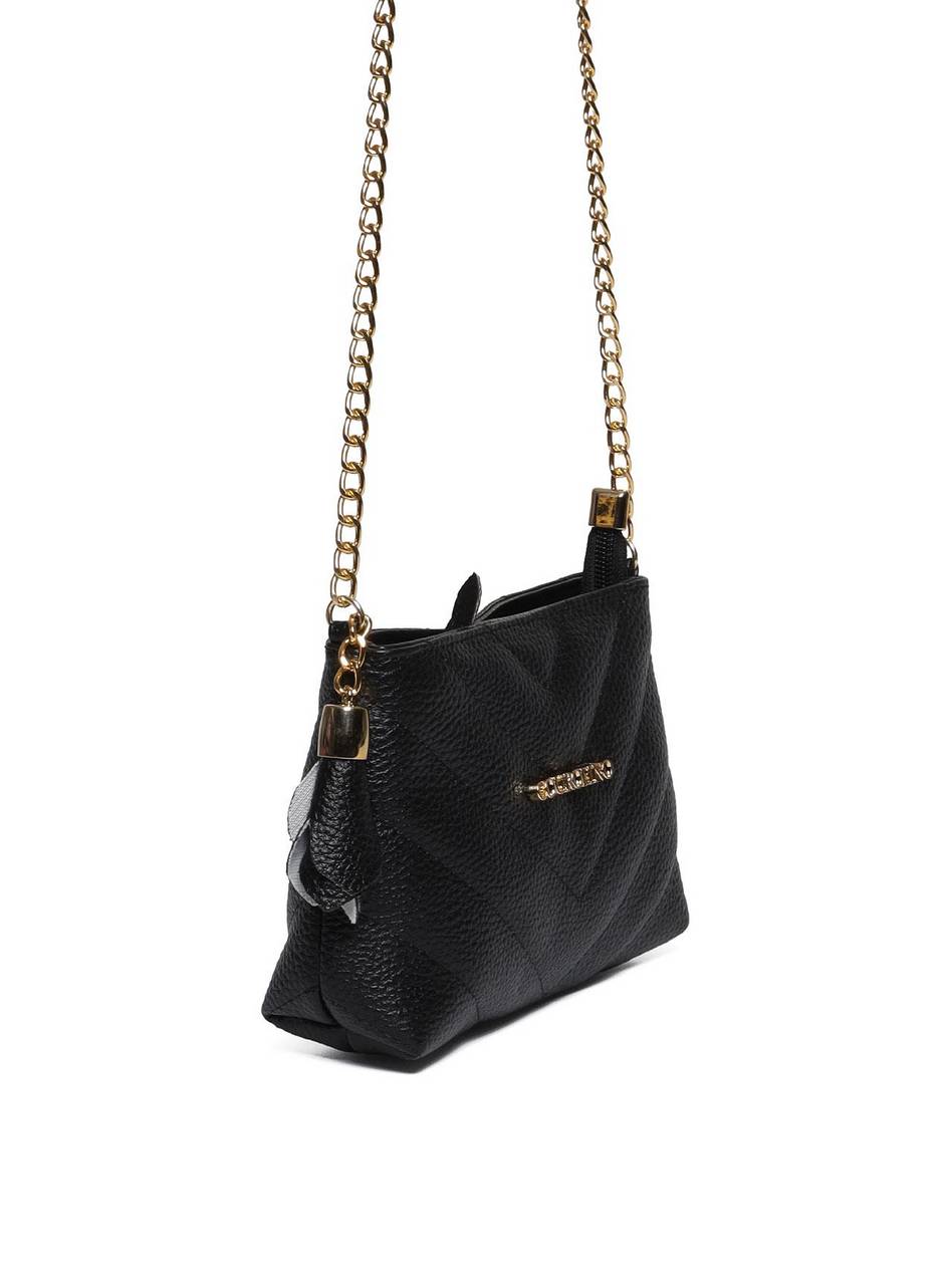 Bolsa Clutch Sintética Tiracolo com Detalhes em Costura - Preta BSI-5961 - PR