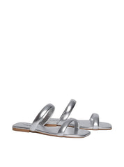 Sandália Feminina Rasteira Duas Tiras - Prata SDI-11620 - PT