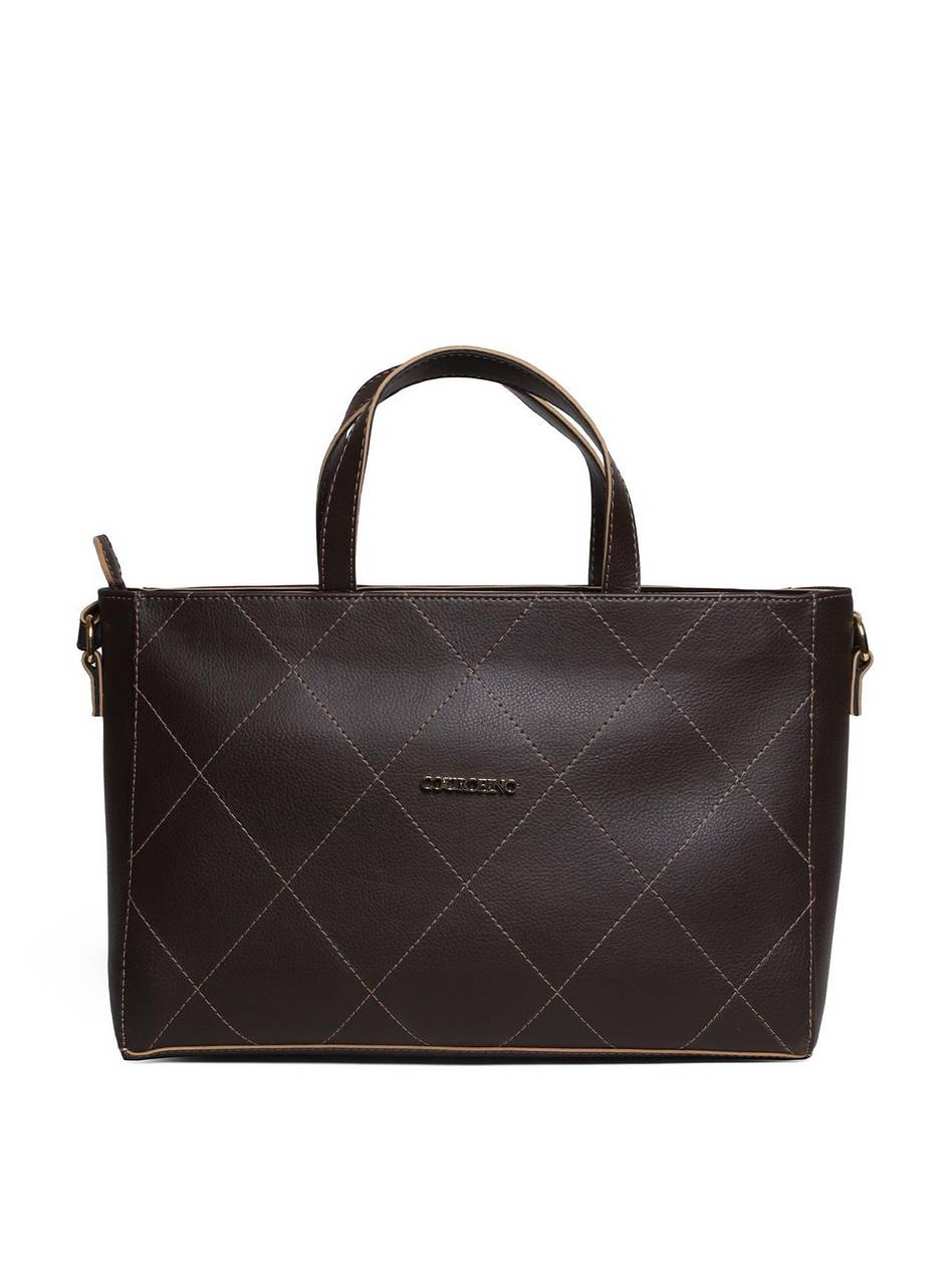 Bolsa Tote Tiracolo com Detalhe Frontal de Costuras - Cacau BSI-5993 - CA