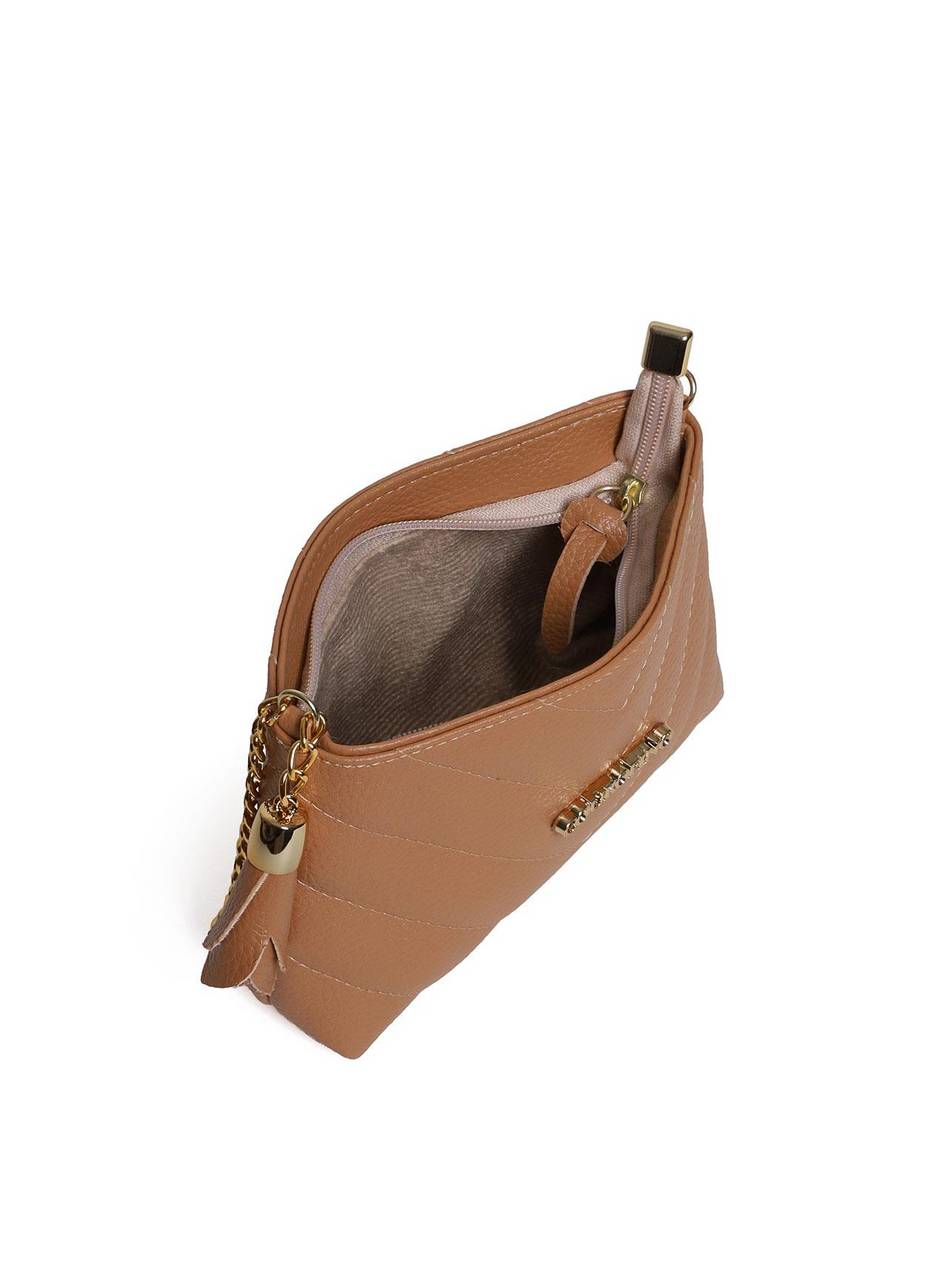 Bolsa Clutch Sintética Tiracolo com Detalhes em Costura - Nude BSI-5961 - NU