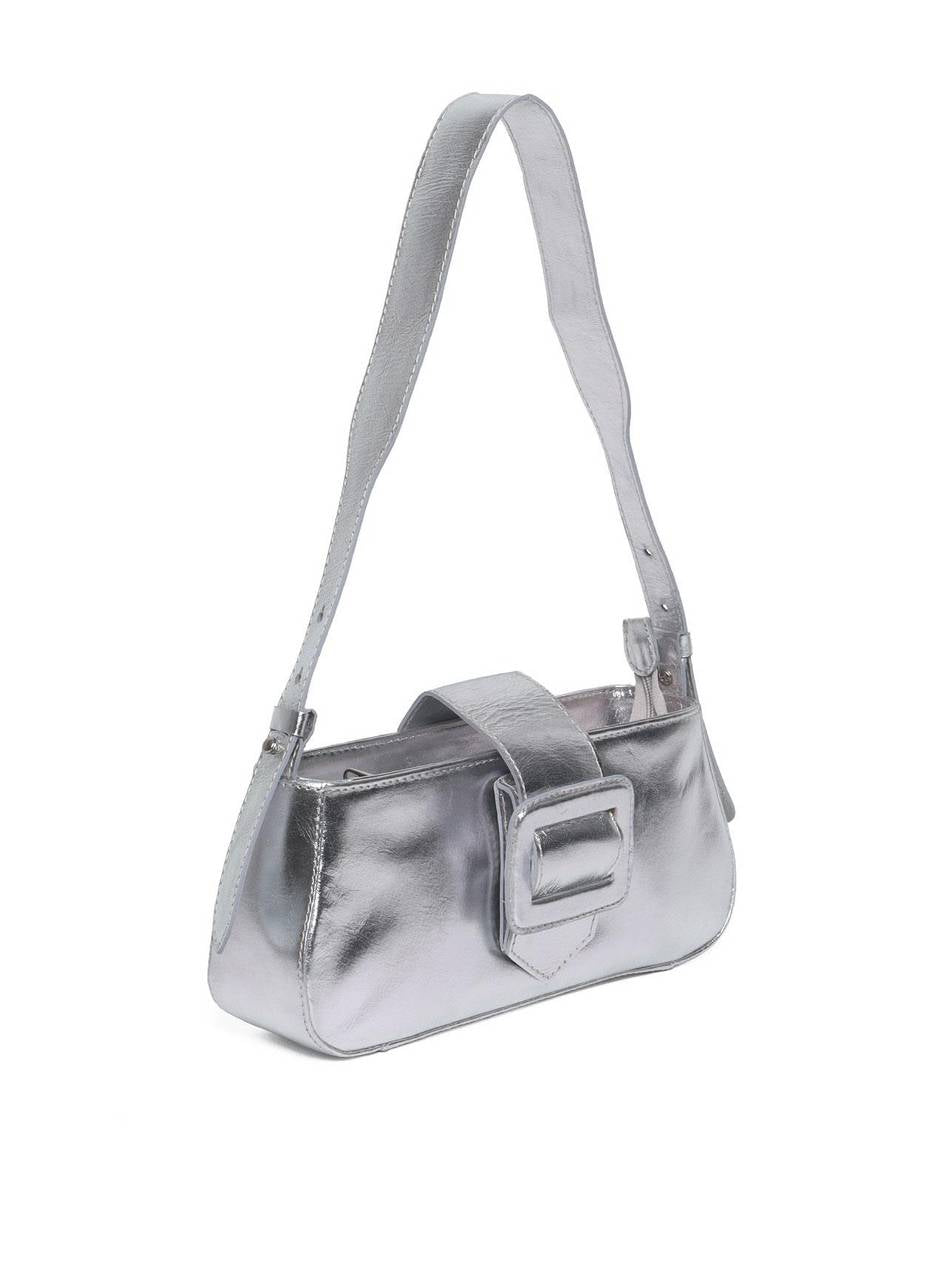 Bolsa Clutch Pequena com Alça de Mão - Prata BSI-5935 - PT