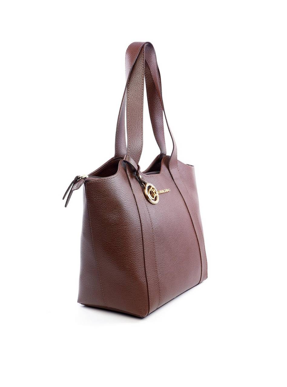 Bolsa Tote Tiracolo Ondulada com Bag Charm - Cacau BSI-6109 - CA