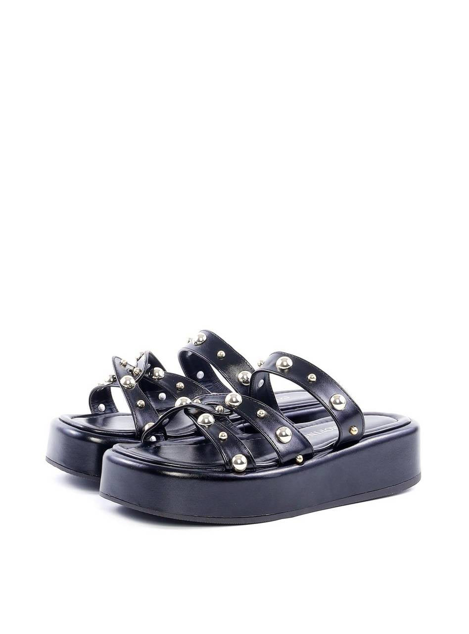 Flatform com Tiras Cruzadas e Rebites - Preta SDI-11819 - PR