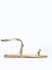 Sandália Feminina Rasteira Fivelas - Ouro SDI-11559 - AU