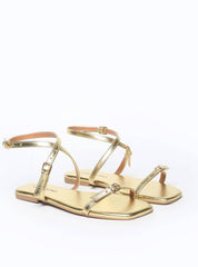 Sandália Feminina Rasteira Fivelas - Ouro SDI-11559 - AU