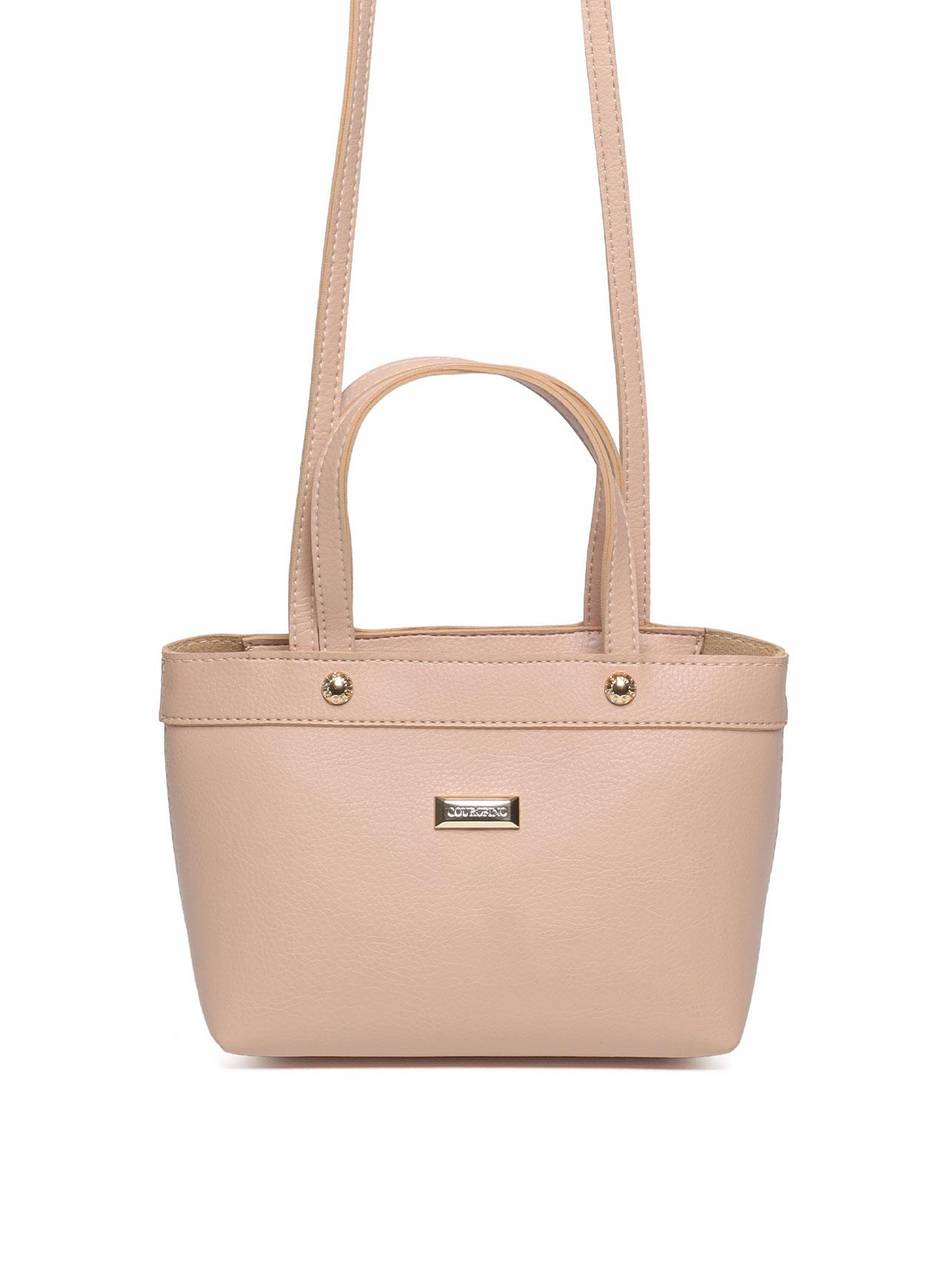 Bolsa Tote Pequena com Pinos e Alça de Mão - Nude BSI-5390 - NU