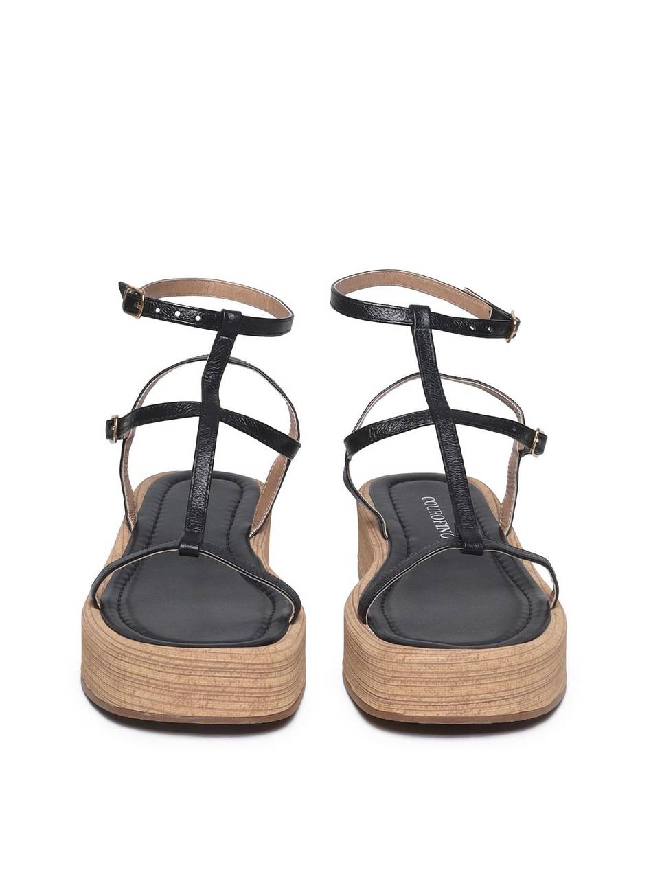 Sandália Feminina Couro Plataforma Salto Fachetado - Preta SDI-11560 - PR