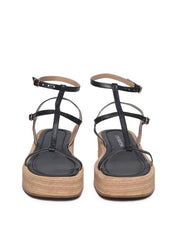 Sandália Feminina Couro Plataforma Salto Fachetado - Preta SDI-11560 - PR