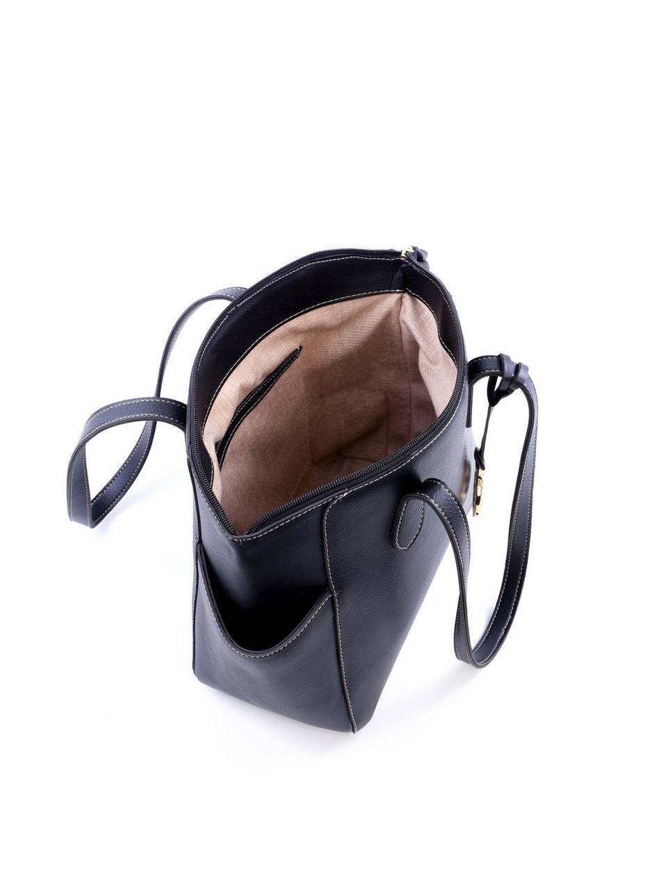 Bolsa Tote Tiracolo com Bolsos Laterais e Charm em Strass - Preta BSI-6046 - PR