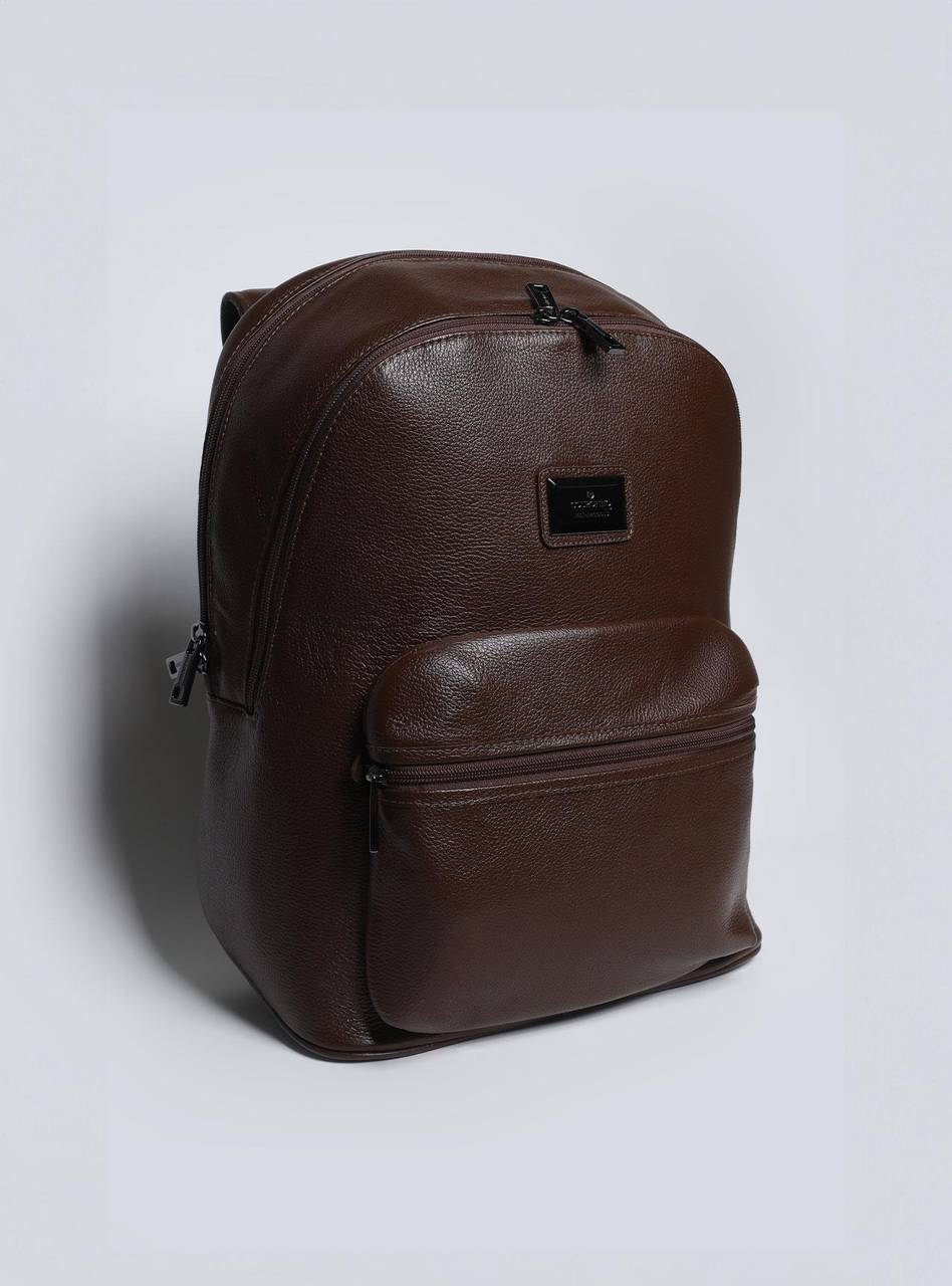 Mochila Masculina Casual Couro Grande Bolso Frontal Cacau MEI-440 - CA