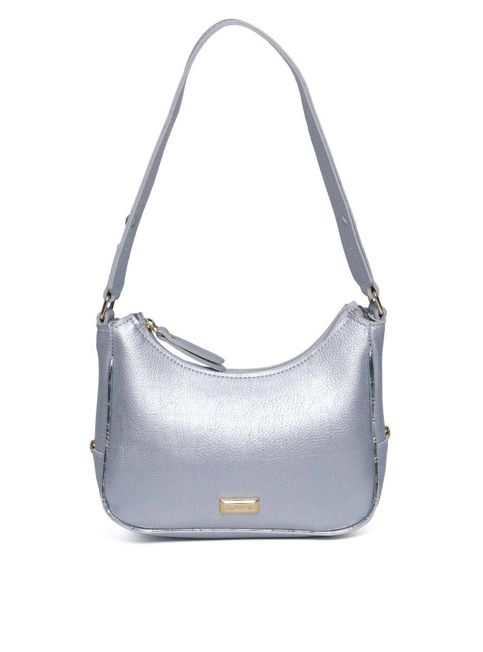 Bolsa Hobo de Ombro com Detalhes na Lateral - Prata BSI-5952 - PT