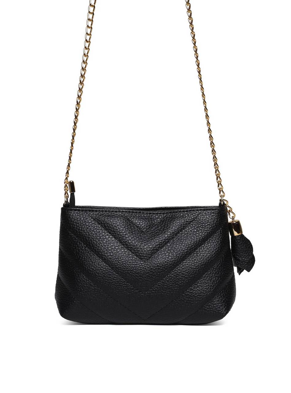 Bolsa Clutch Sintética Tiracolo com Detalhes em Costura - Preta BSI-5961 - PR