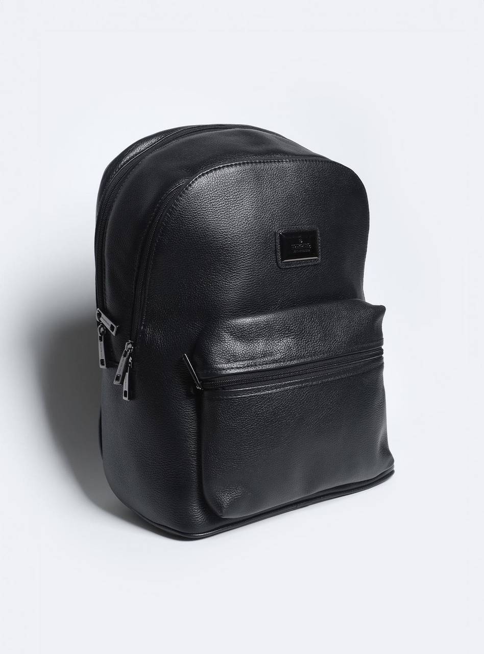 Mochila Masculina Casual Couro Grande Bolso Frontal Preta MEI-440 - PR