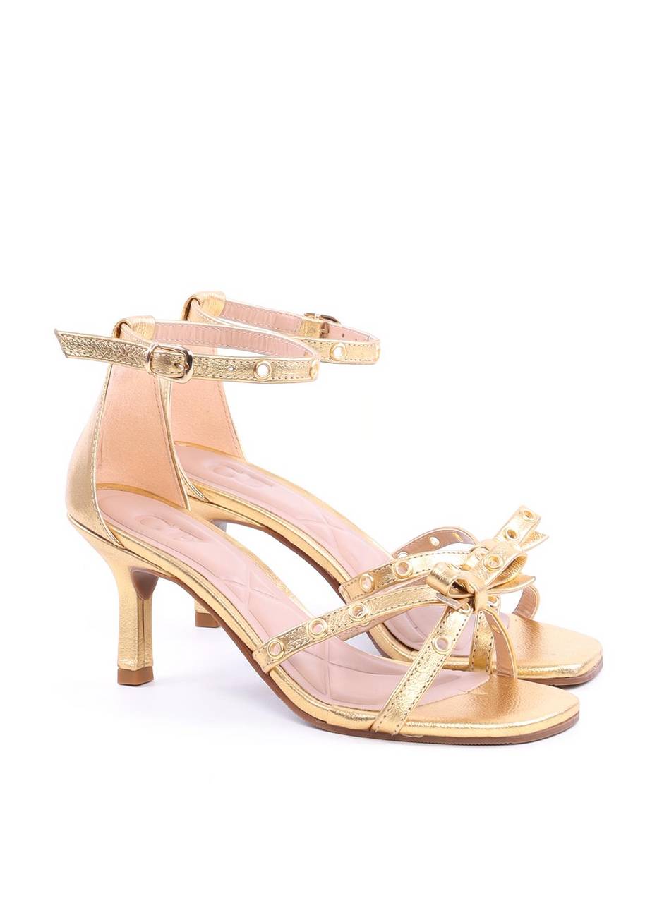 Sandália Salto Fino Tiras com Ilhós e Laço - Ouro SDI-11727 - AU