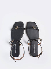 Sandália Feminina Rasteira Fivelas - Preta SDI-11559 - PR