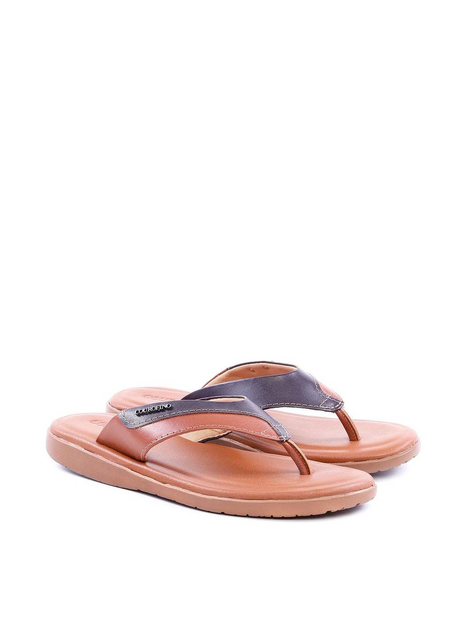 Chinelão Masculino de Dedo em Couro com Placa - Castor SDI-11769 - CS