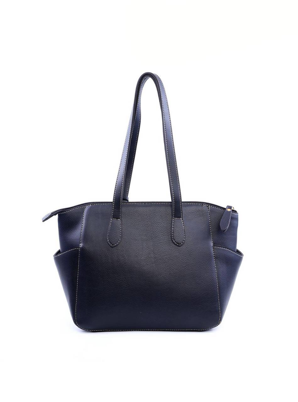 Bolsa Tote Tiracolo com Bolsos Laterais e Charm em Strass - Preta BSI-6046 - PR