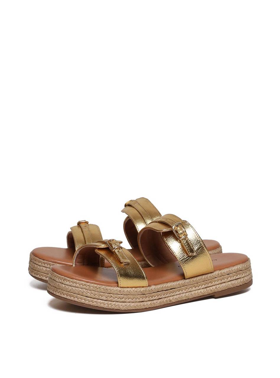 Sandália Flatform Salto em Cordas com Duas Tiras com Fivelas - Ouro SDI-11677 - AU