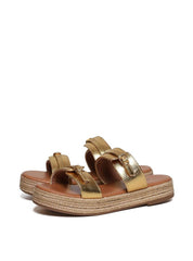 Sandália Flatform Salto em Cordas com Duas Tiras com Fivelas - Ouro SDI-11677 - AU