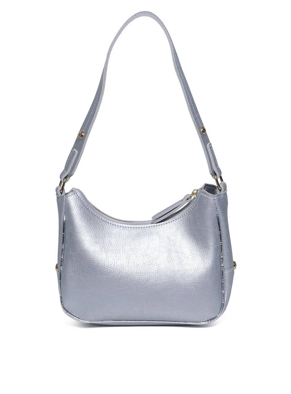Bolsa Hobo de Ombro com Detalhes na Lateral - Prata BSI-5952 - PT