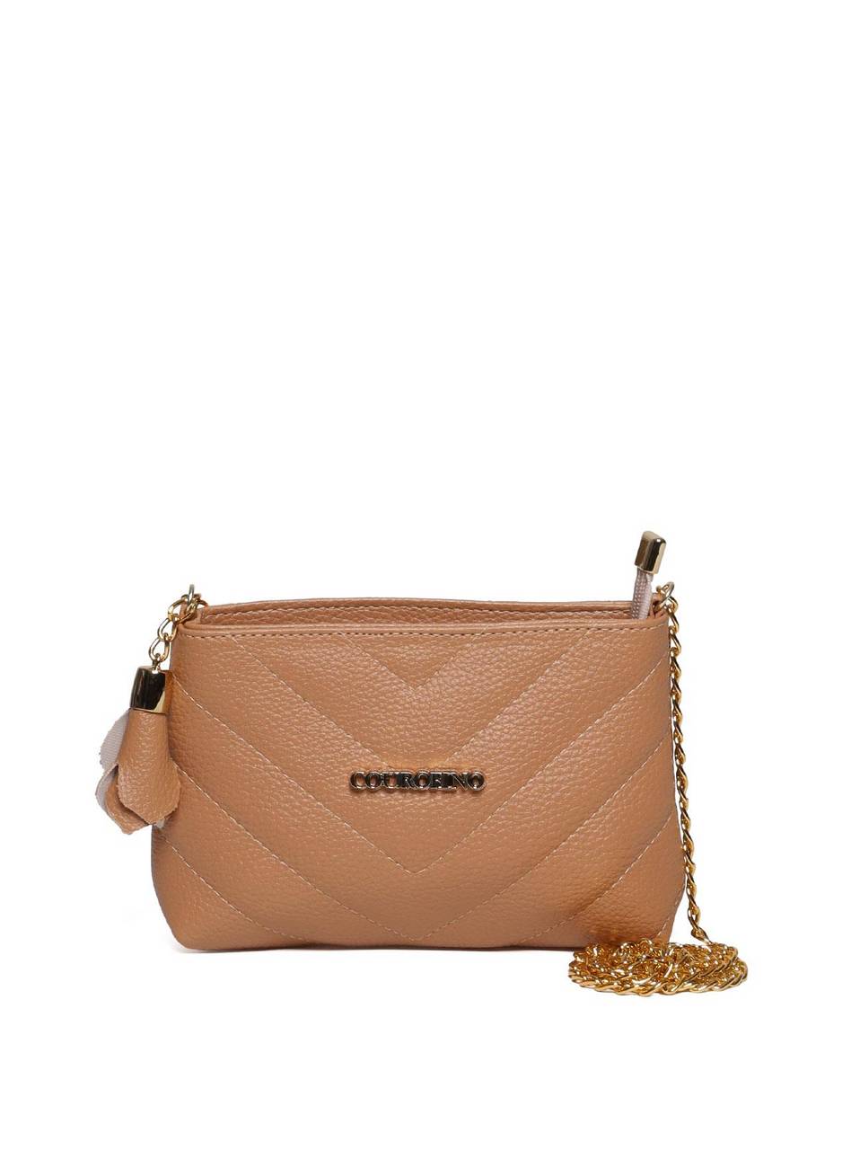 Bolsa Clutch Sintética Tiracolo com Detalhes em Costura - Nude BSI-5961 - NU