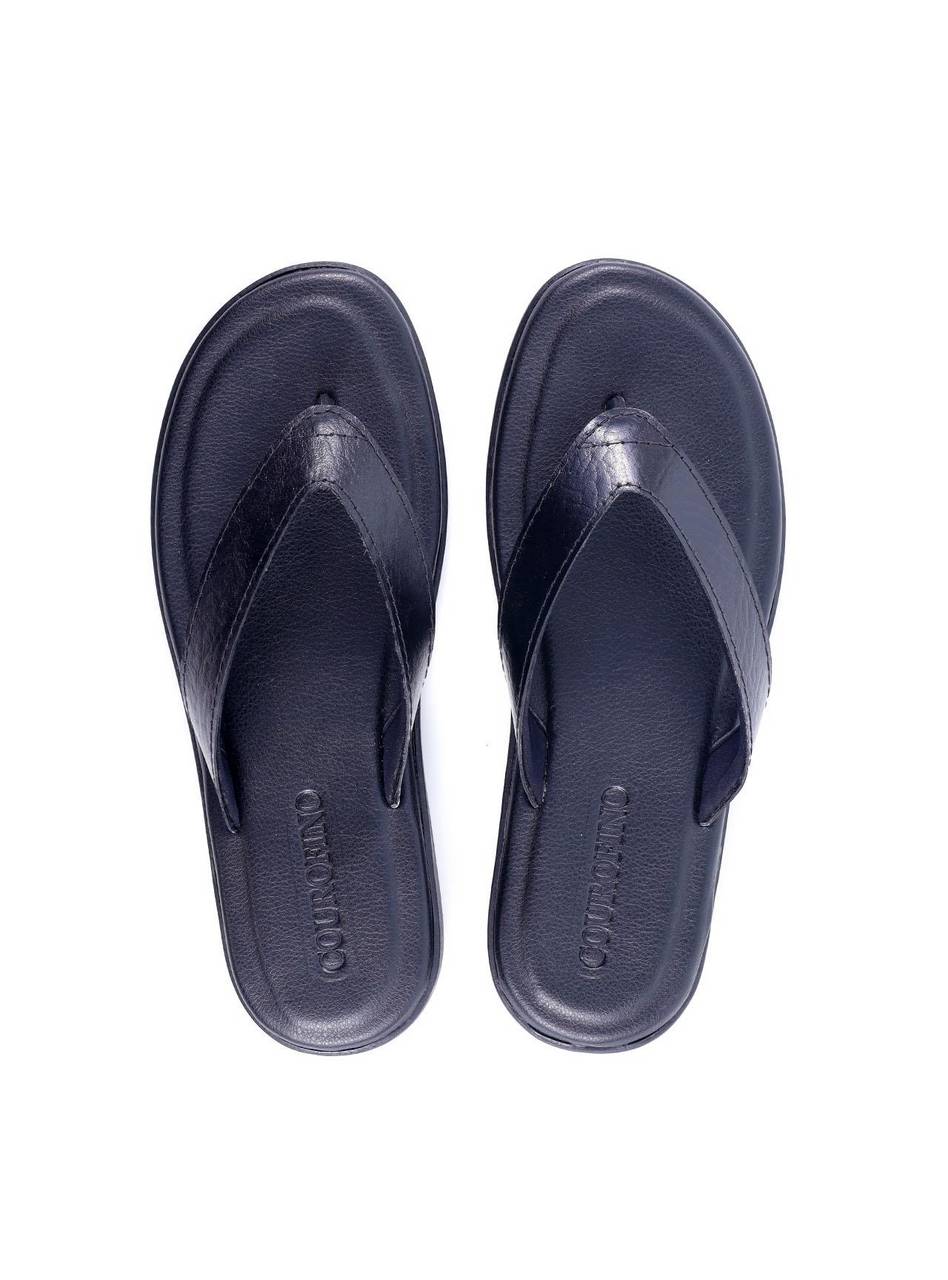 Chinelo Masculino de Dedo em Couro com Tiras Finas - Preta SDI-11770 - PR