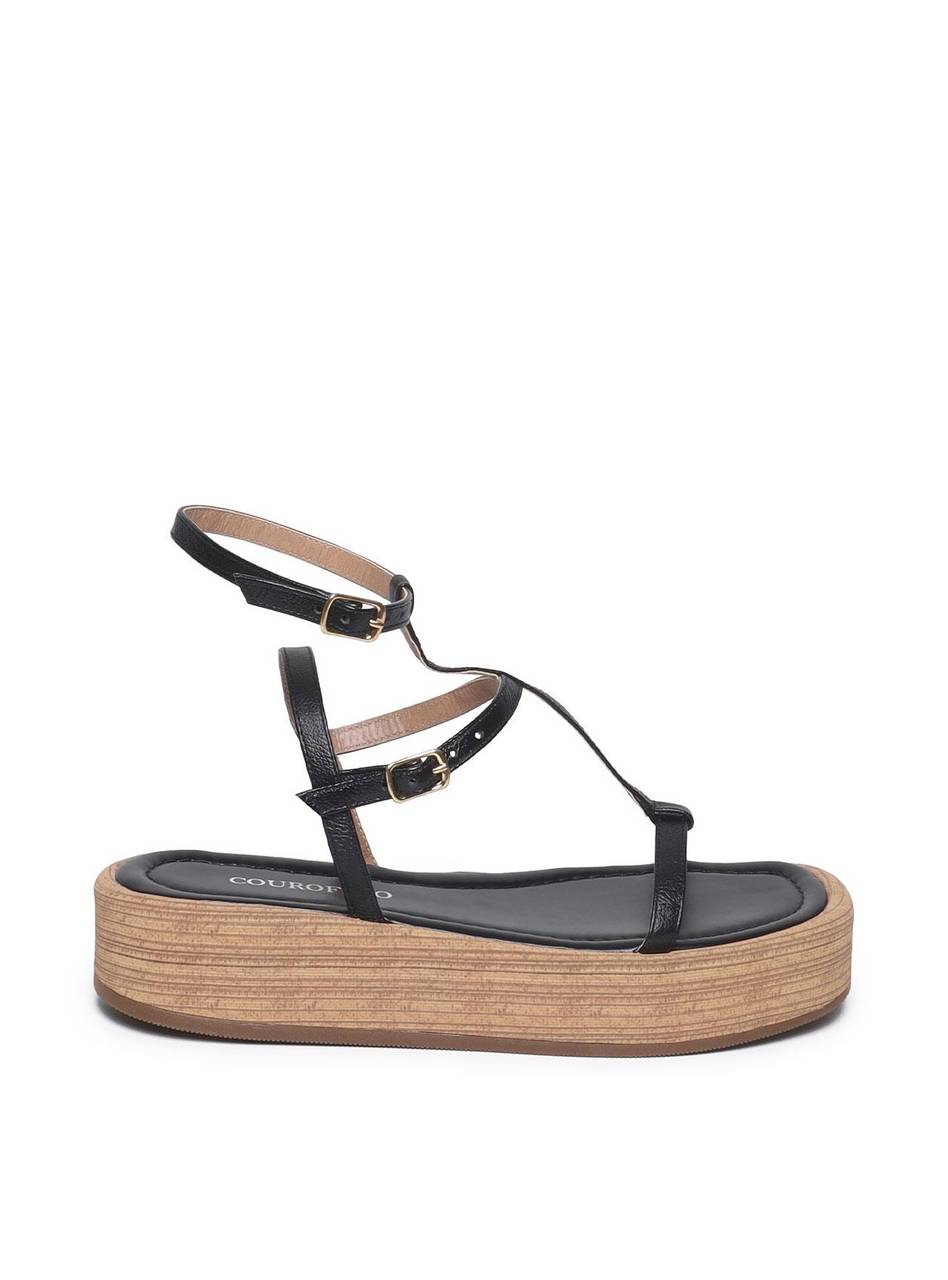 Sandália Feminina Couro Plataforma Salto Fachetado - Preta SDI-11560 - PR