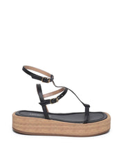 Sandália Feminina Couro Plataforma Salto Fachetado - Preta SDI-11560 - PR