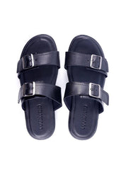 Chinelo Masculino Slide em Couro com Duas Fivelas - Preta SDI-11768 - PR