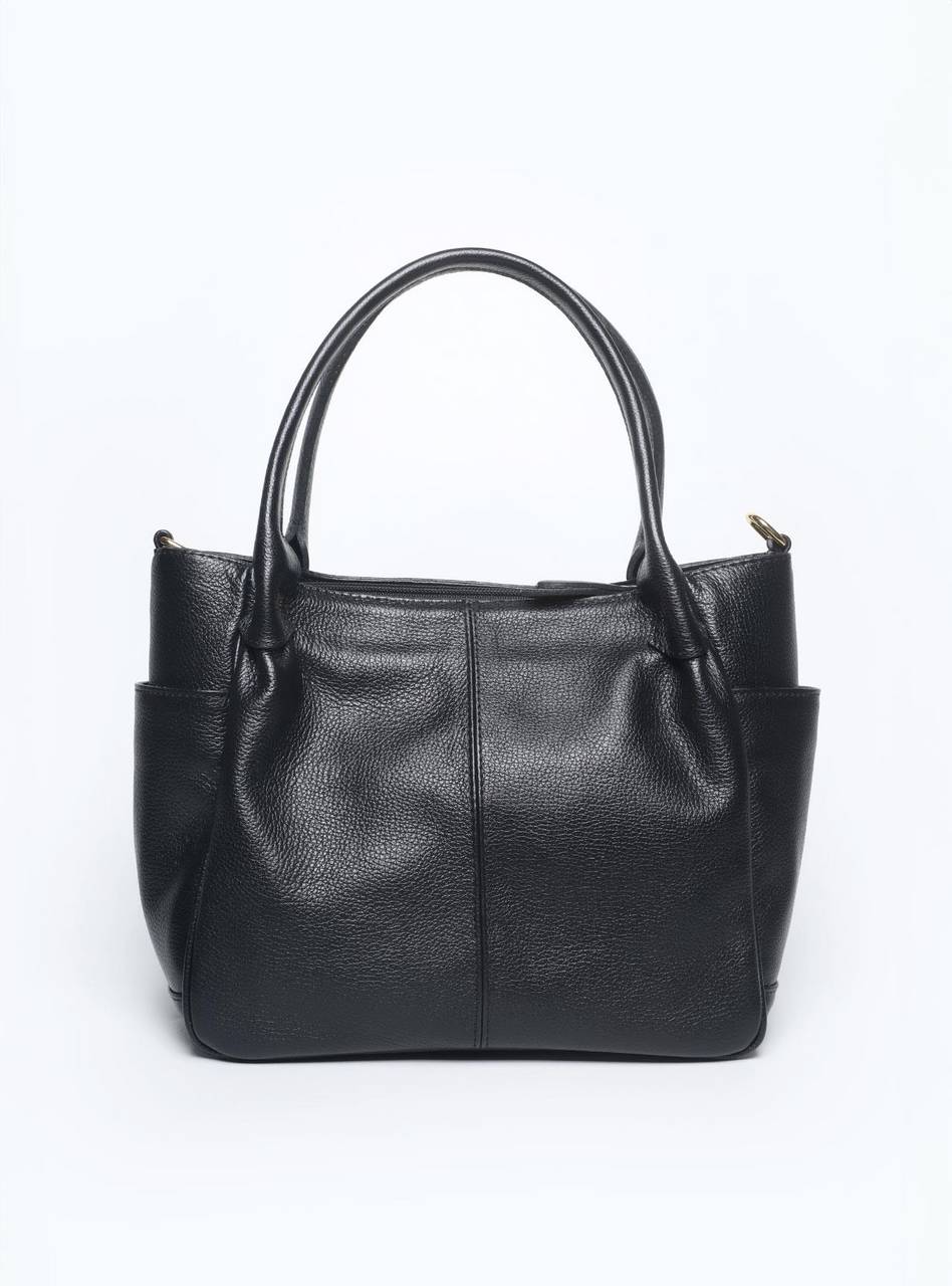 Bolsa Tote Couro Tiracolo Bolsos Laterais Preta BSI-5862 - PR