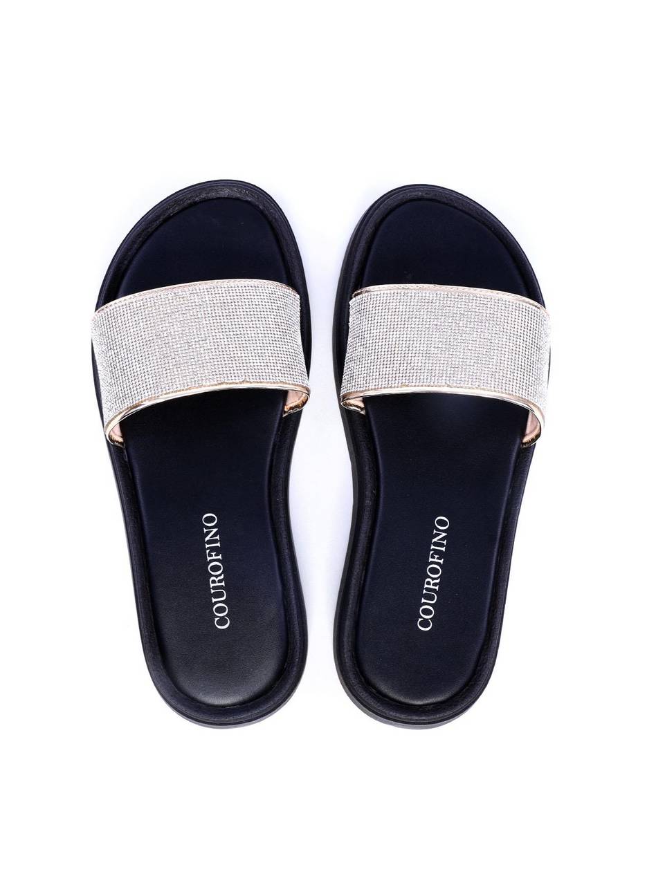 Sandália Flatform Slide Manta Brilhosa - Preta SDI-11713 - PR