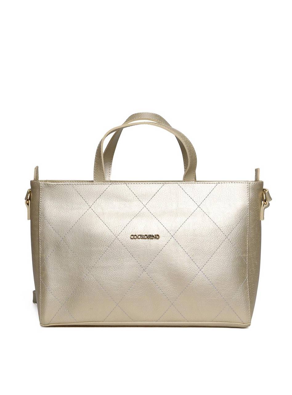 Bolsa Tote Tiracolo com Detalhe Frontal de Costuras - Ouro BSI-5993 - AU