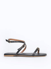 Sandália Feminina Rasteira Fivelas - Preta SDI-11559 - PR