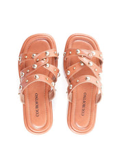 Flatform com Tiras Cruzadas e Rebites - Nude SDI-11819 - NU