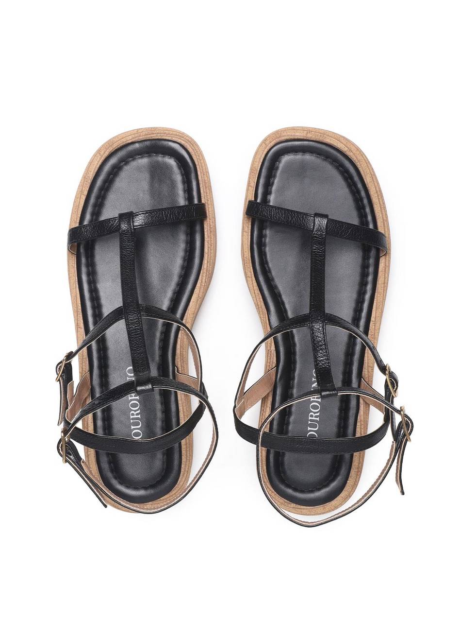 Sandália Feminina Couro Plataforma Salto Fachetado - Preta SDI-11560 - PR