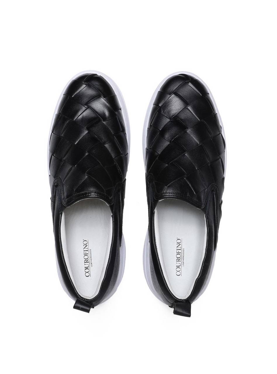 Calçado Masculino Sapatênis Entrelaçado Couro - Preta SP-11627 - PR