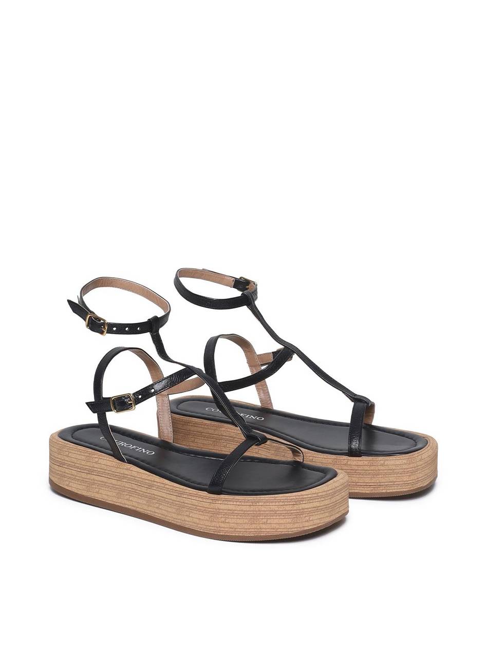 Sandália Feminina Couro Plataforma Salto Fachetado - Preta SDI-11560 - PR