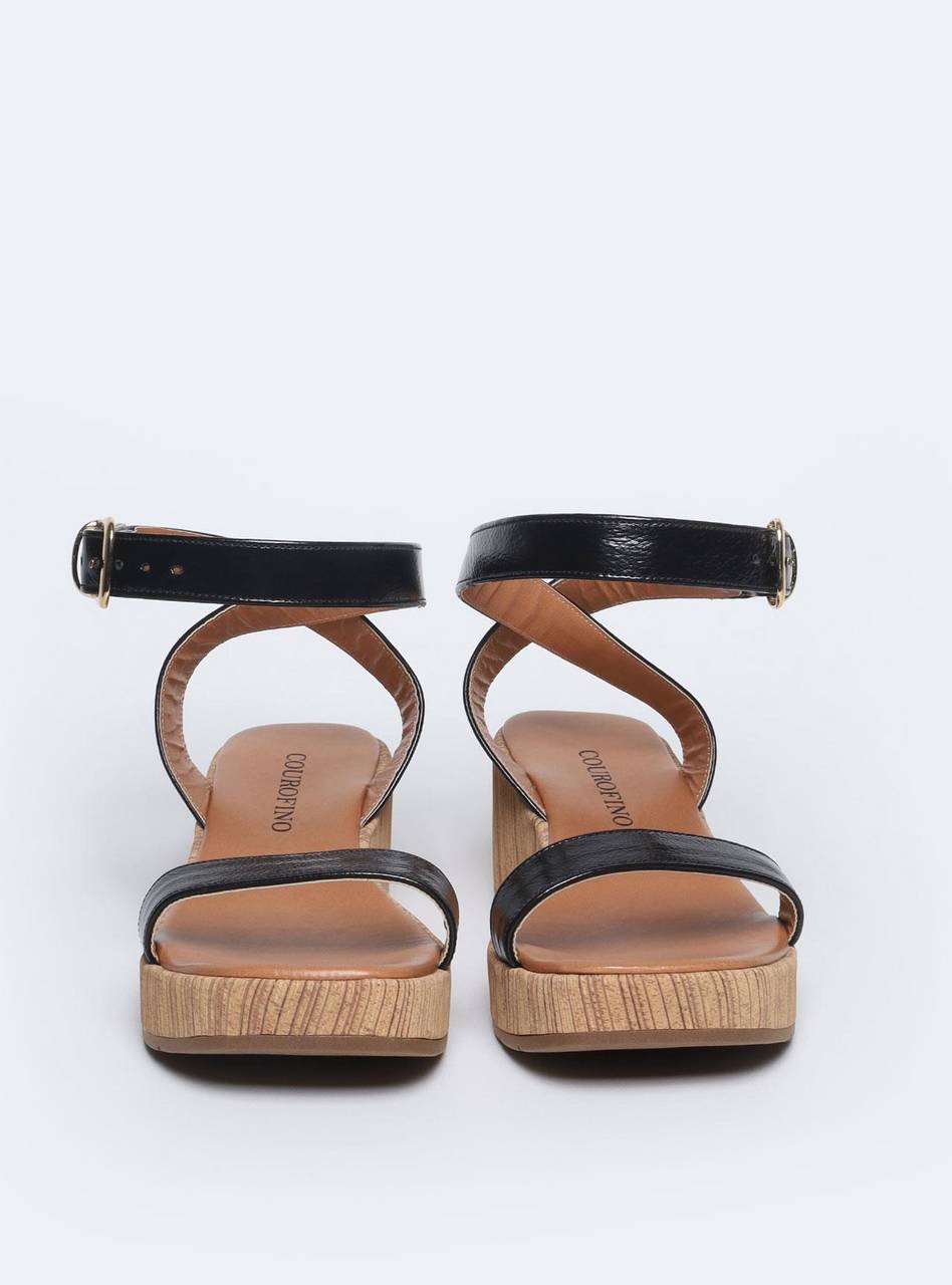 Sandália Feminina Plataforma Anabela Couro - Preta SDI-11561 - PR