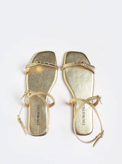 Sandália Feminina Rasteira Fivelas - Ouro SDI-11559 - AU