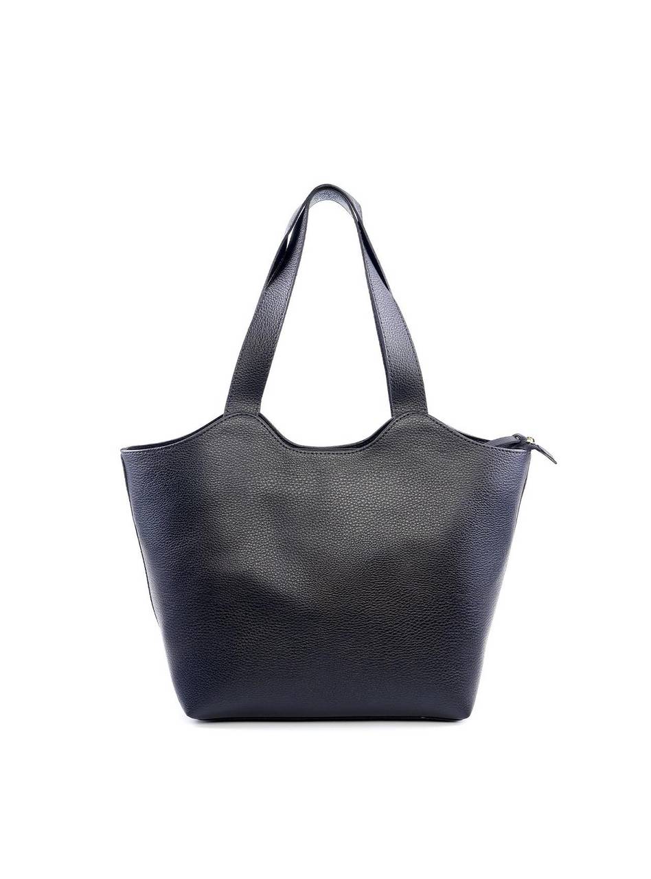 Bolsa Tote Tiracolo Ondulada com Bag Charm - Preta BSI-6109 - PR